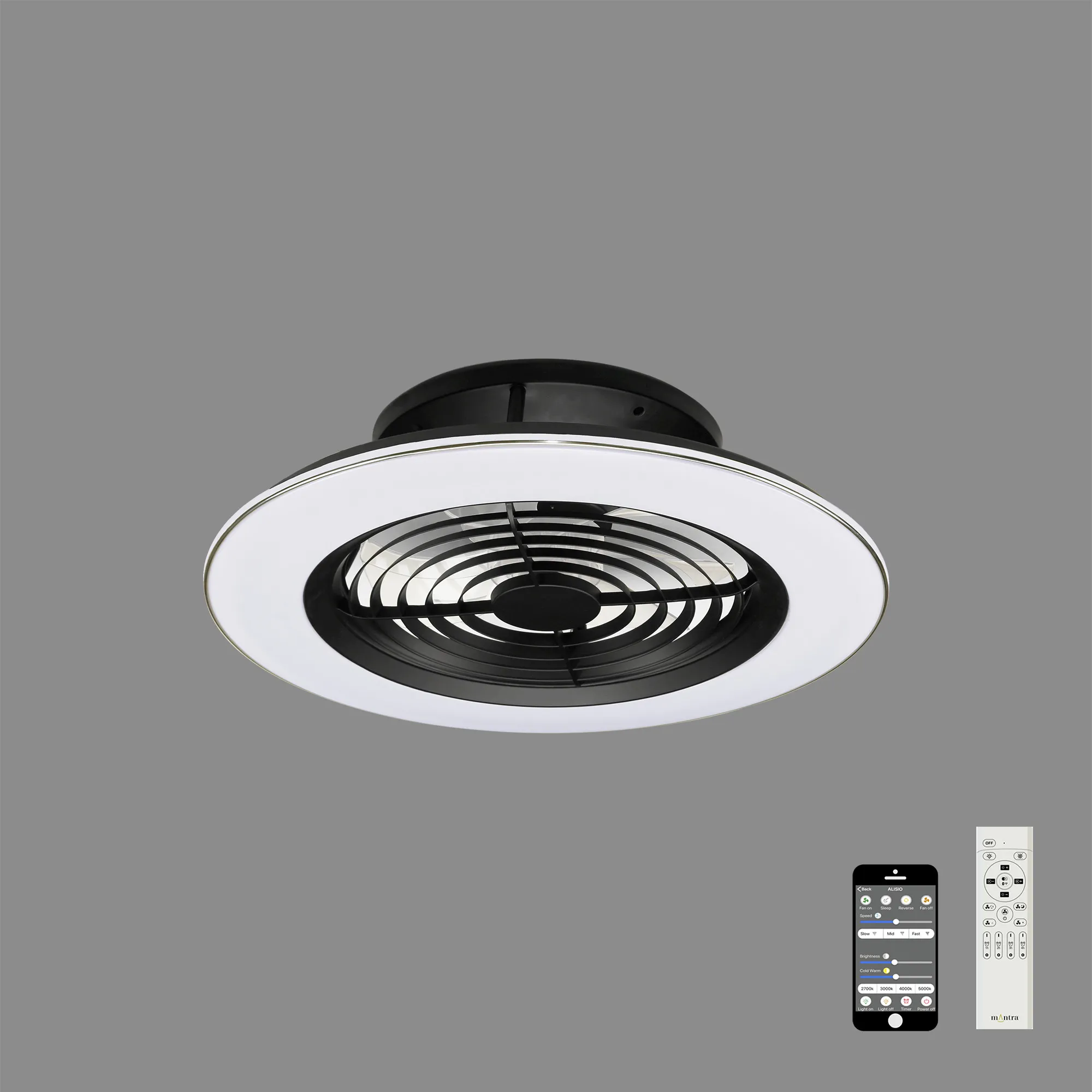 Alisio 70W LED Dimmable Ceiling Light & Fan, Remote / APP Controlled Black M7800  Mantra Alisio
